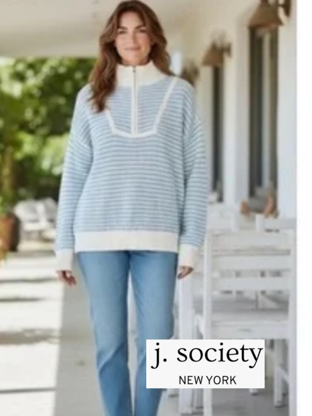 J. Society Blue/white stripe 1/2 zip sweater, M,  CB2618